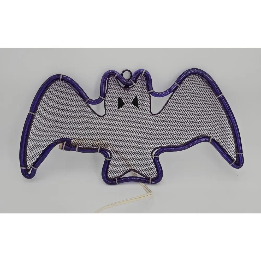 Vintage Halloween Decoration Bat Light Window Hanging Purple Mesh Metal Vampire